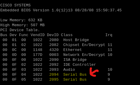 Cisco ROMMON list two serial devices with the same IRQ